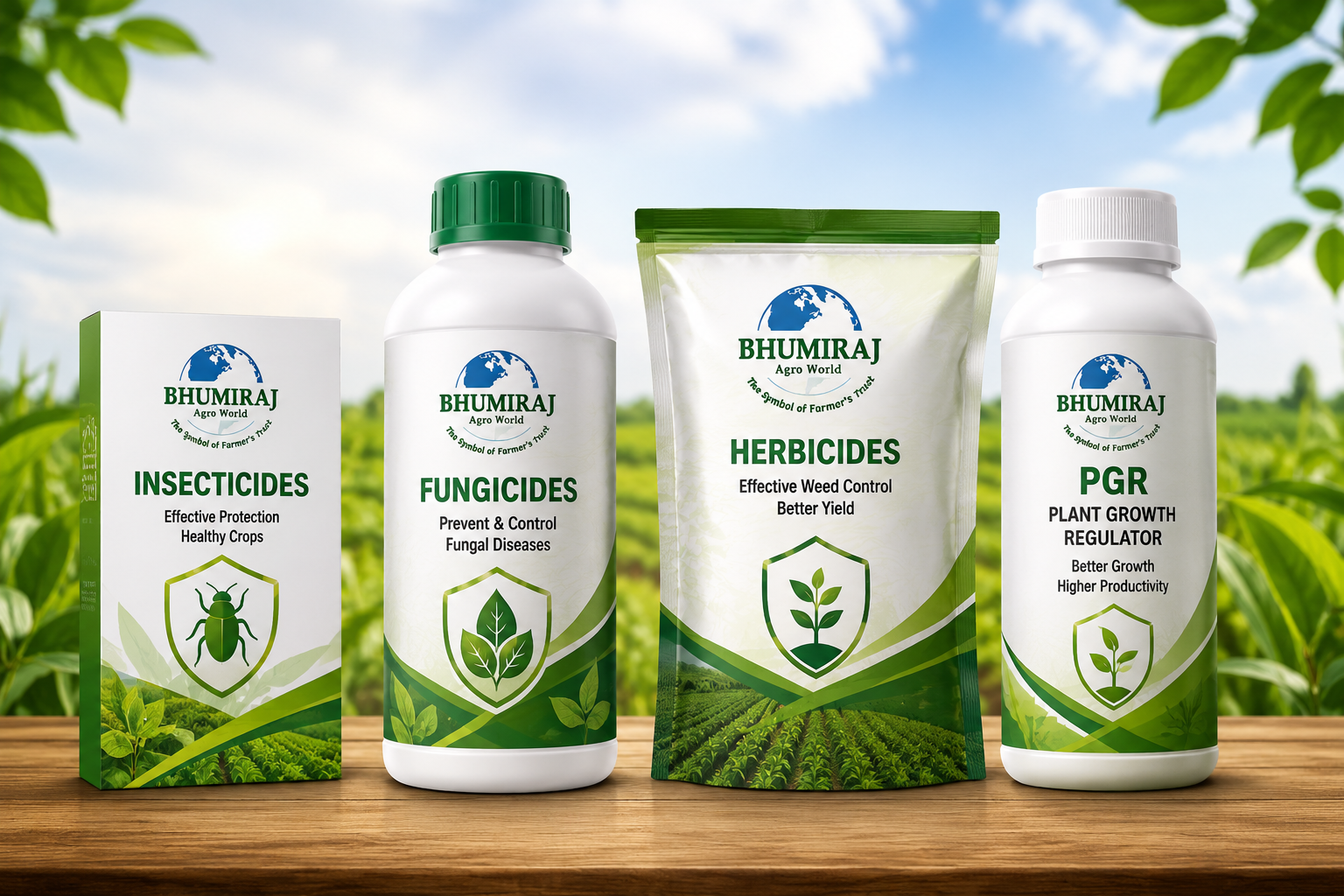 Bhumiraj Agro World crop protection categories — insecticides, fungicides, herbicides, and PGR